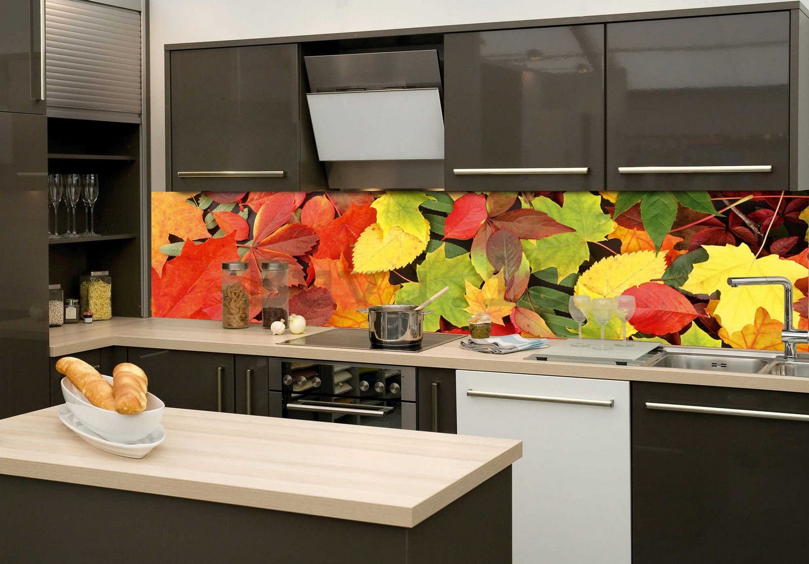Fotomurale lavabile autoadesiva per cucina - Foglie d'autunno, 180x60 cm