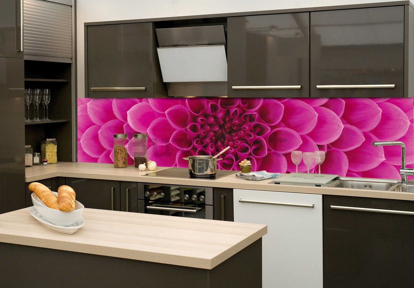 Fotomurale lavabile autoadesiva per cucina - Dalia rosa, 260x60 cm