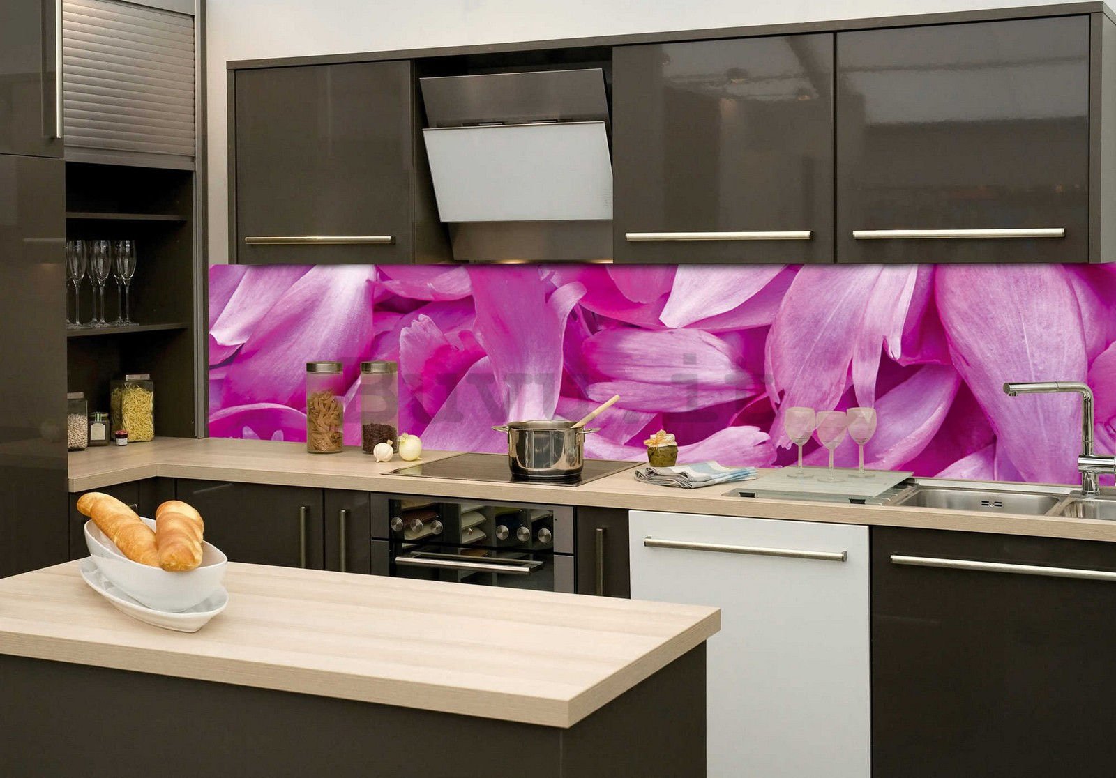 Carta da parati lavabile autoadesiva per cucina - Foglie di violetta, 260x60 cm