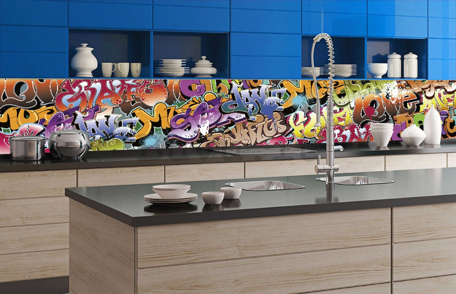 Fotomurale lavabile autoadesiva per cucina - Graffiti, 350x60 cm