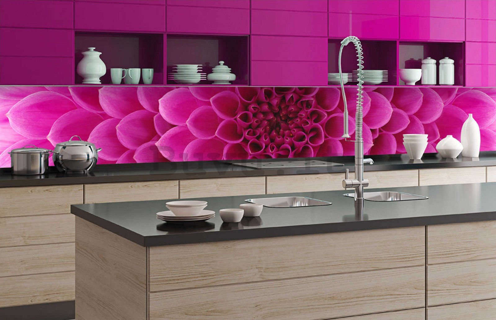 Fotomurale lavabile autoadesiva per cucina - Dalia rosa, 350x60 cm