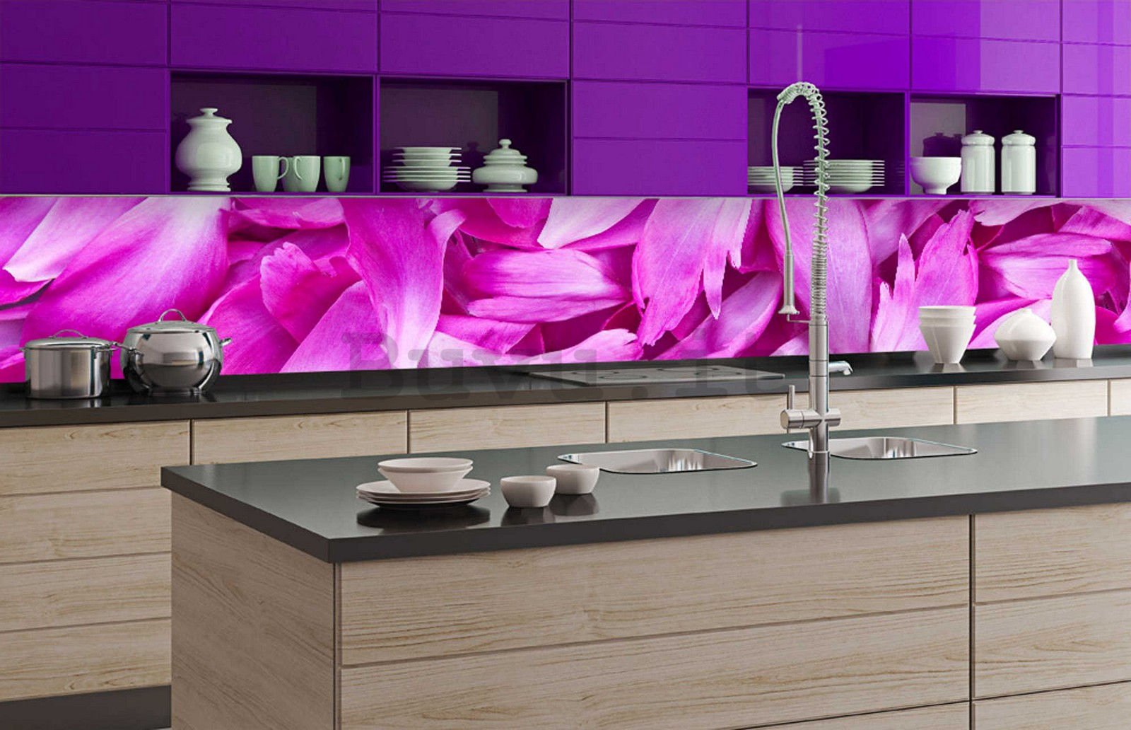 Carta da parati lavabile autoadesiva per cucina - Foglie di violetta, 350x60 cm