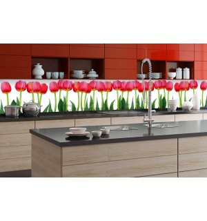 Carta da parati lavabile autoadesiva per cucina - Tulipani rossi, 350x60 cm