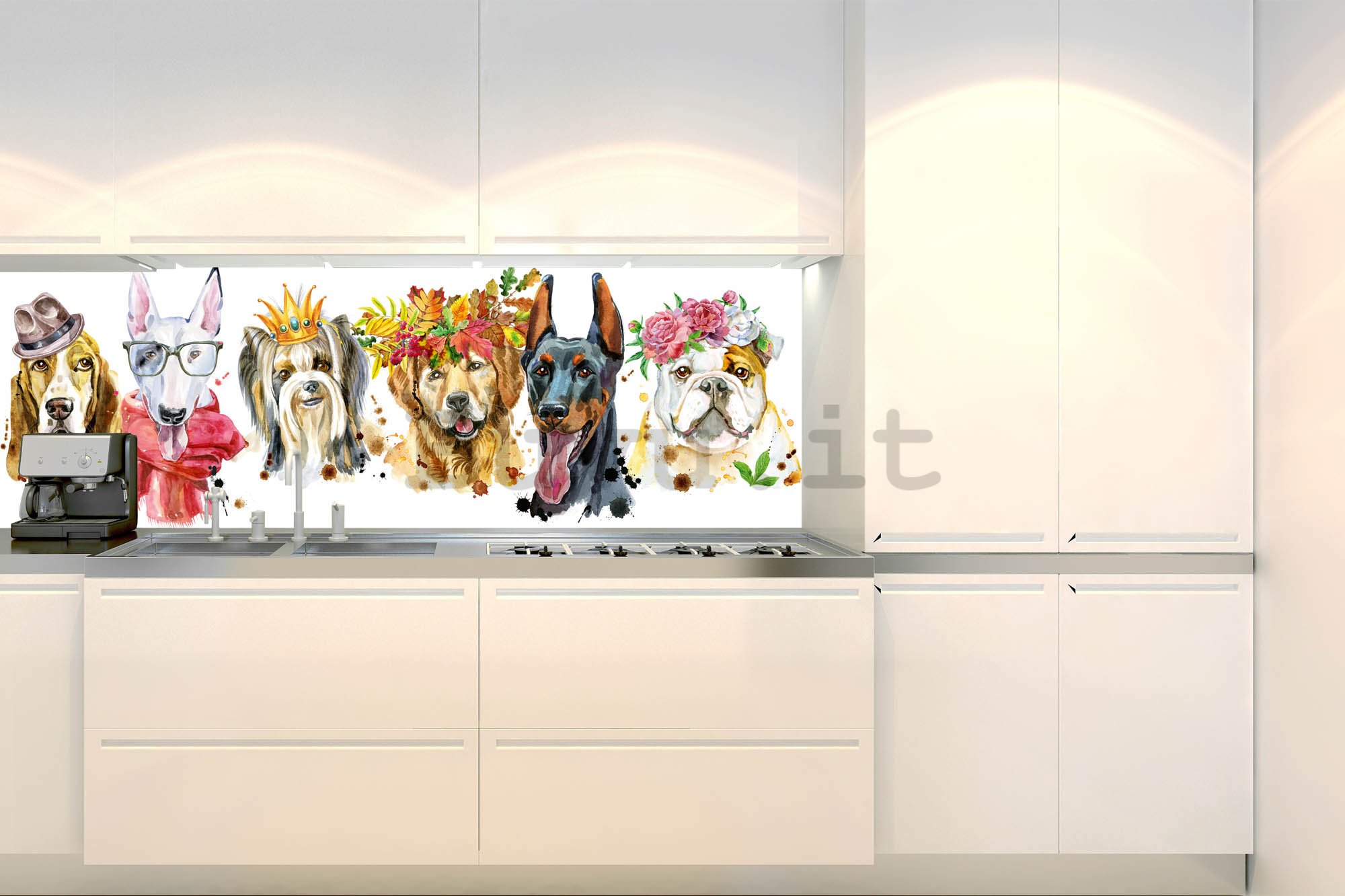 Carta da parati lavabile autoadesiva per cucina - Ritratti di cani, 180x60 cm