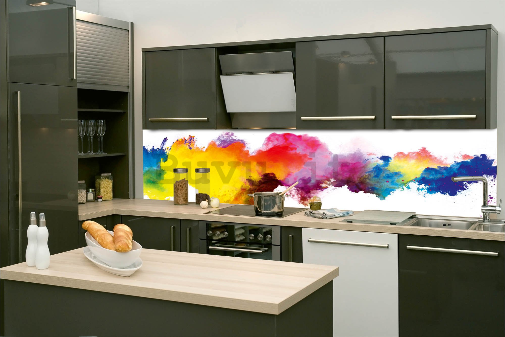 Carta da parati lavabile autoadesiva per cucina - Esplosione di colori, 260x60 cm