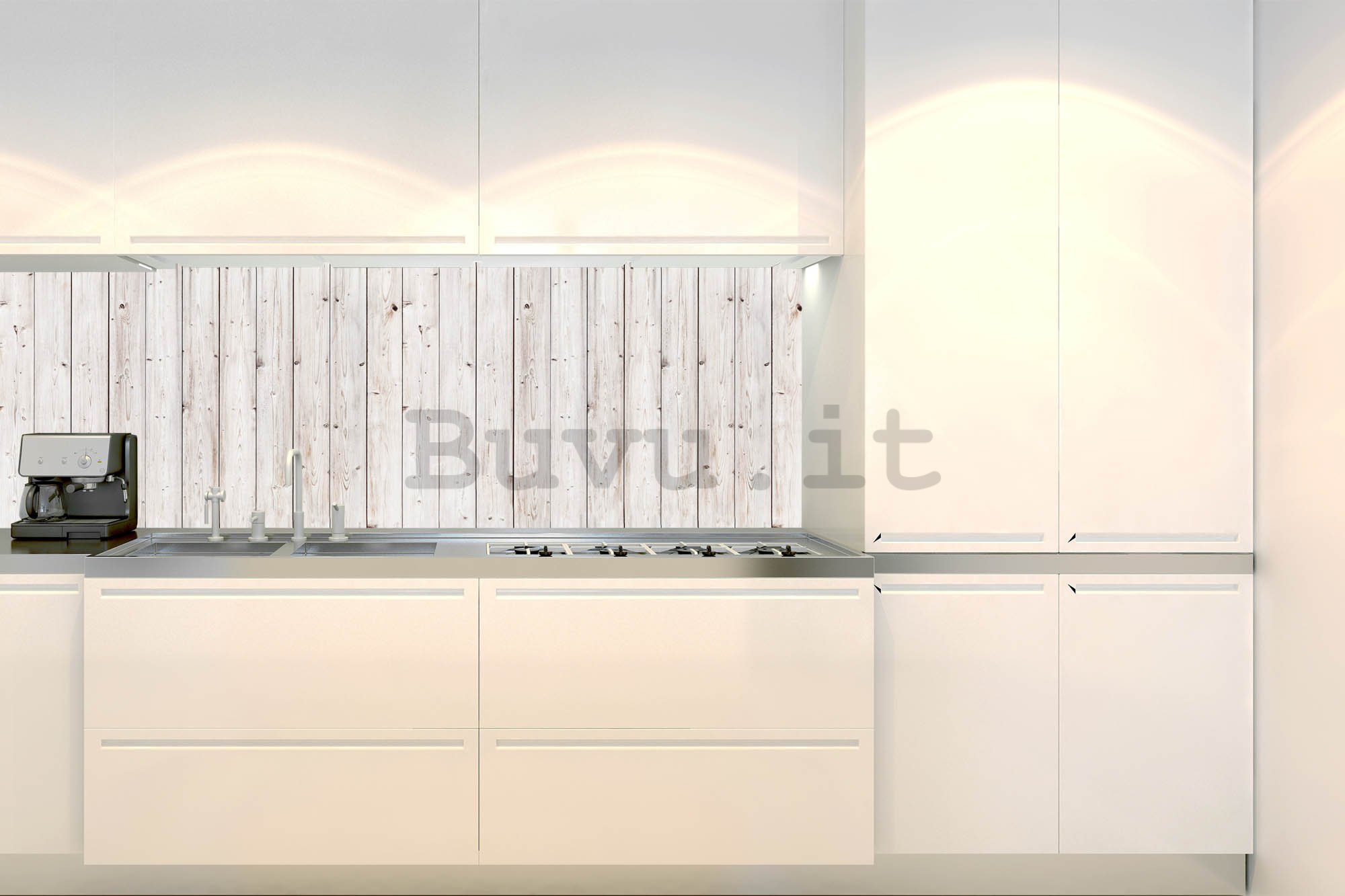 Carta da parati lavabile autoadesiva per cucina - Parete bianca in legno, 180x60 cm