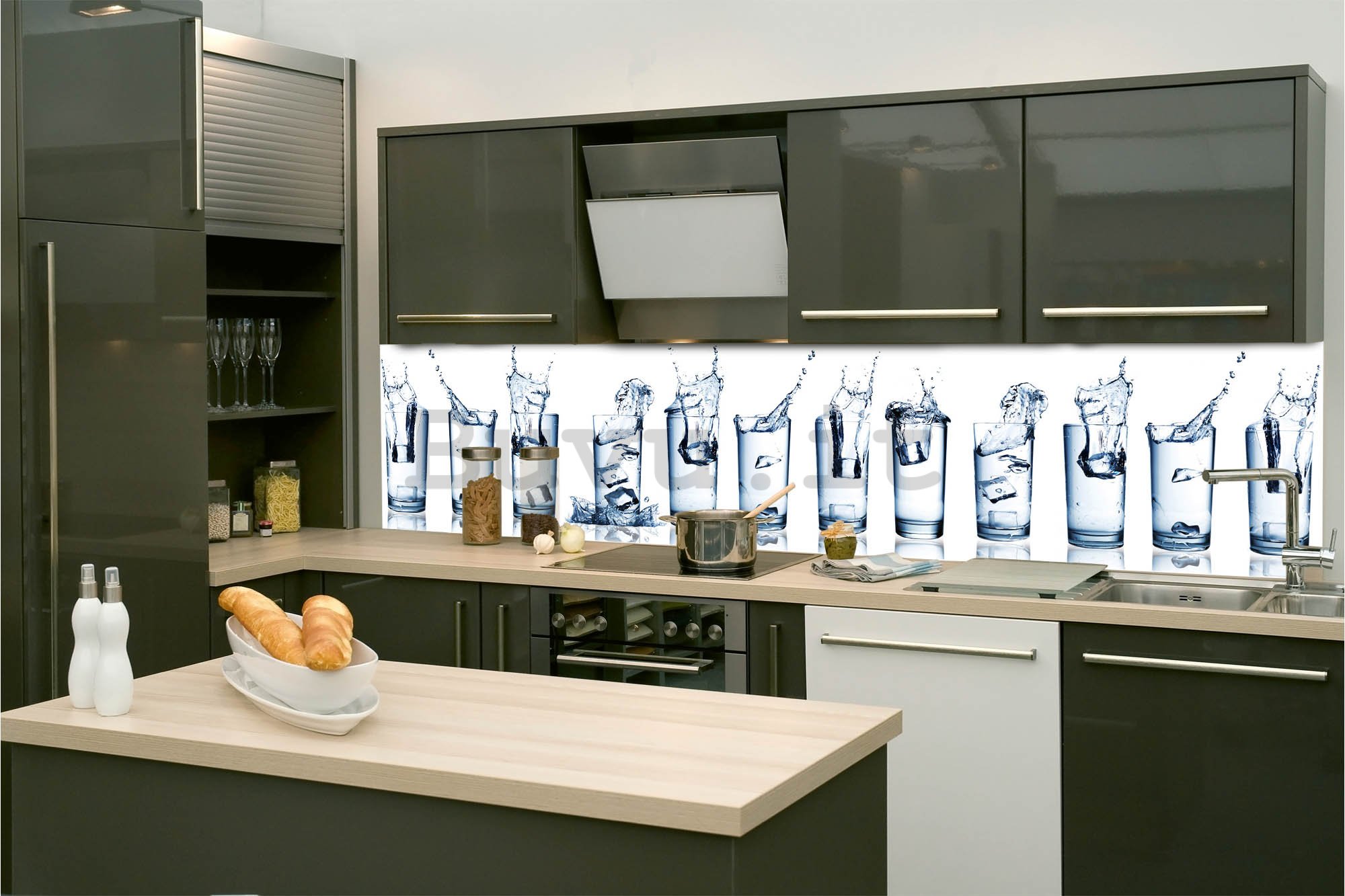 Carta da parati lavabile autoadesiva per cucina - Bicchiere d'acqua, 260x60 cm