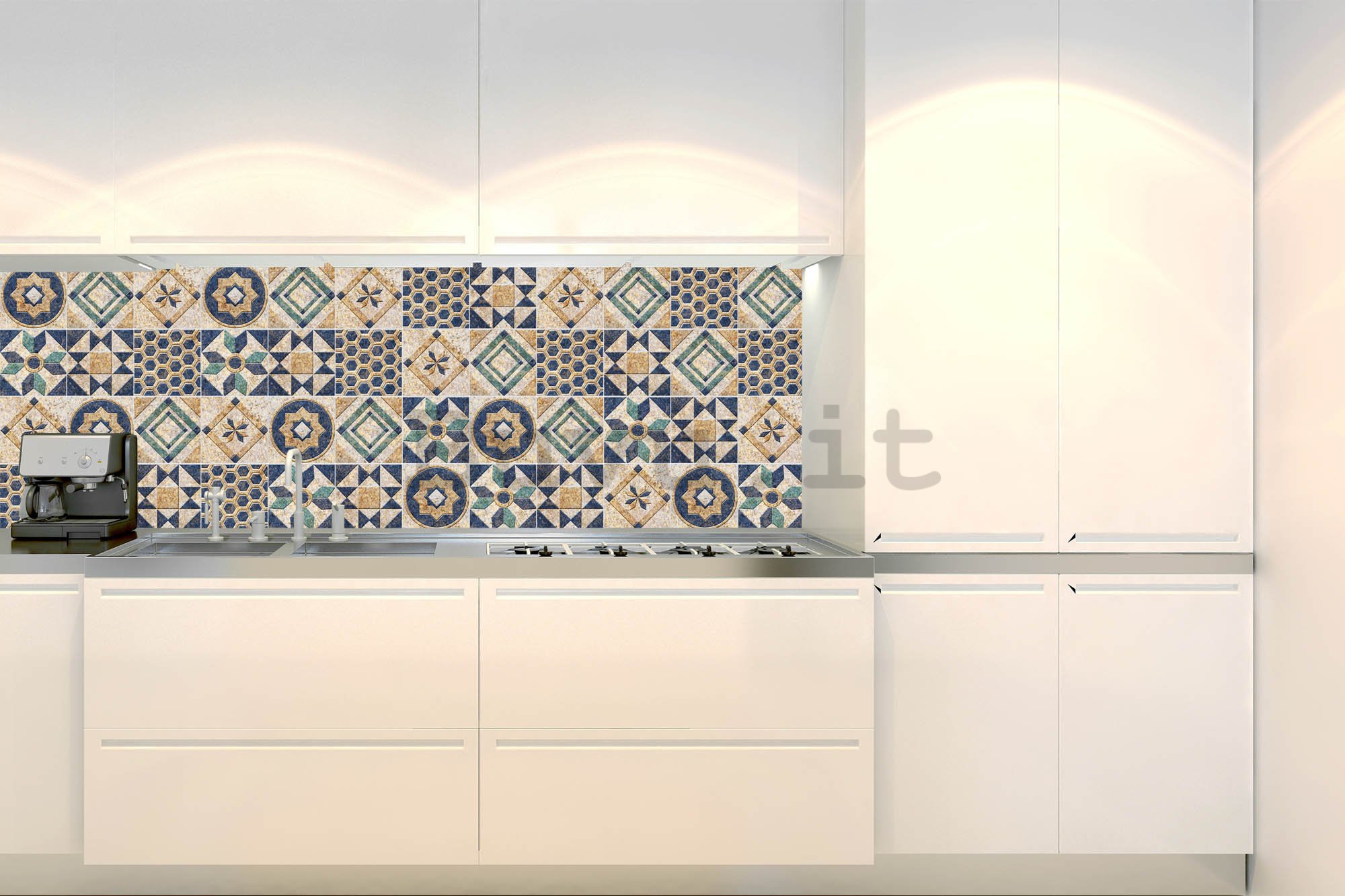 Carta da parati lavabile autoadesiva per cucina - Piastrella blu, 180x60 cm