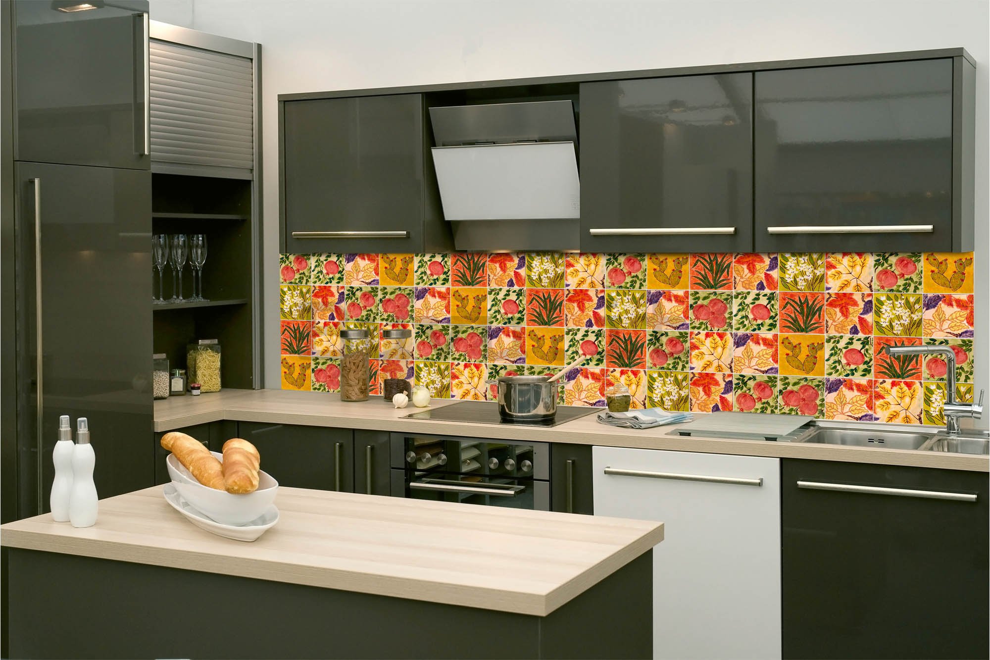 Carta da parati lavabile autoadesiva per cucina - Piastrella dipinta , 260x60 cm