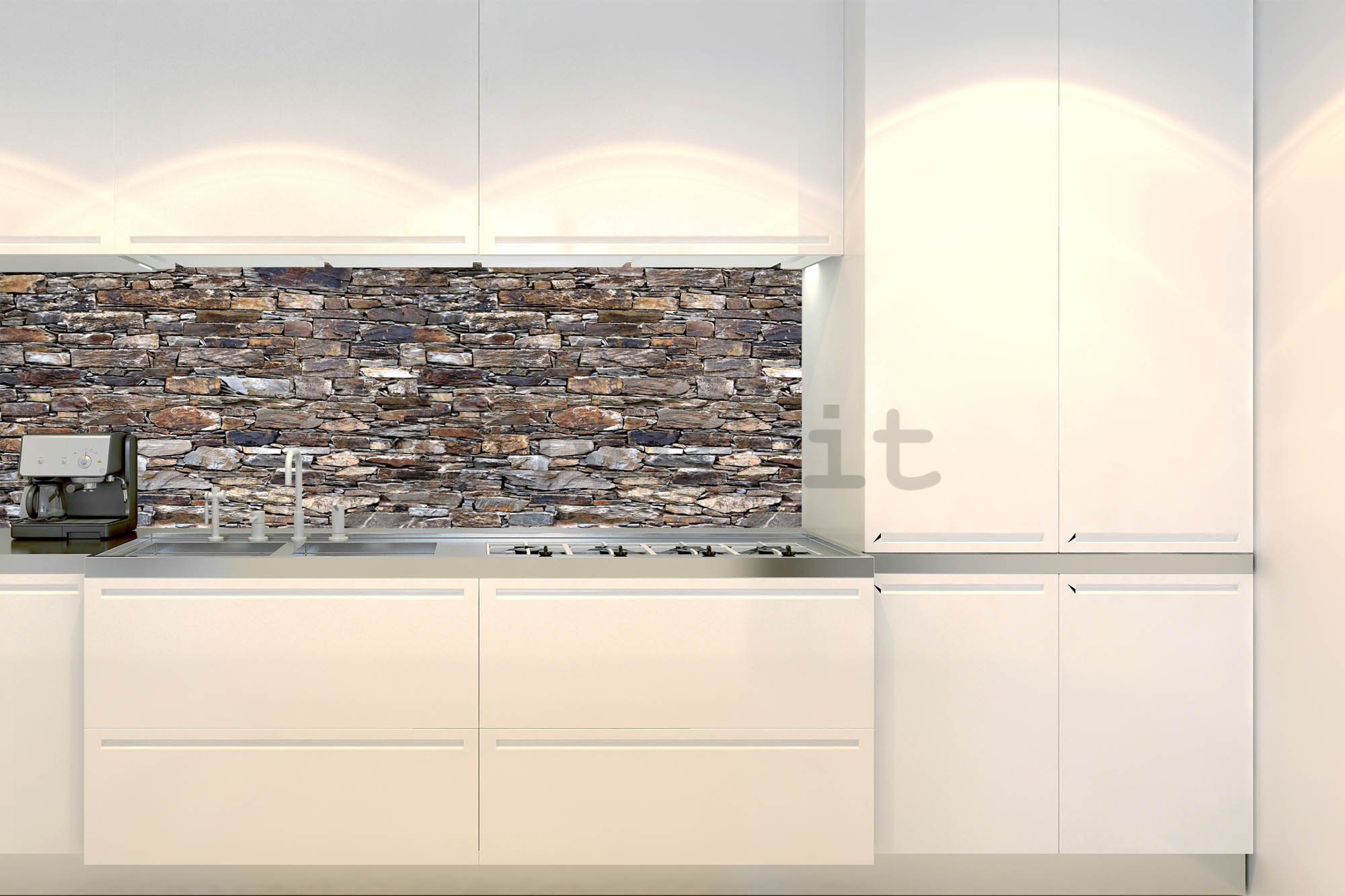 Carta da parati lavabile autoadesiva per cucina - Muro di pietra tradizionale, 180x60 cm