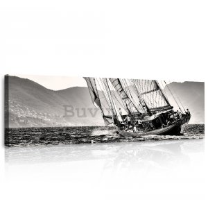 Quadro su tela: Yachting (barca a vela in bianco e nero) - 145x45 cm