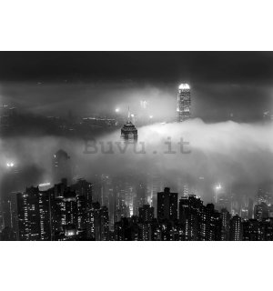 Fotomurale in TNT: Citta notturna nella nebbia (bianco e nero) - 254x184 cm