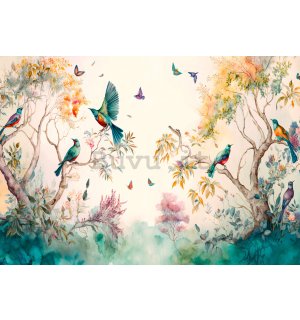 Fotomurale in TNT: Uccelli sugli alberi (dipinti) - 254x184 cm