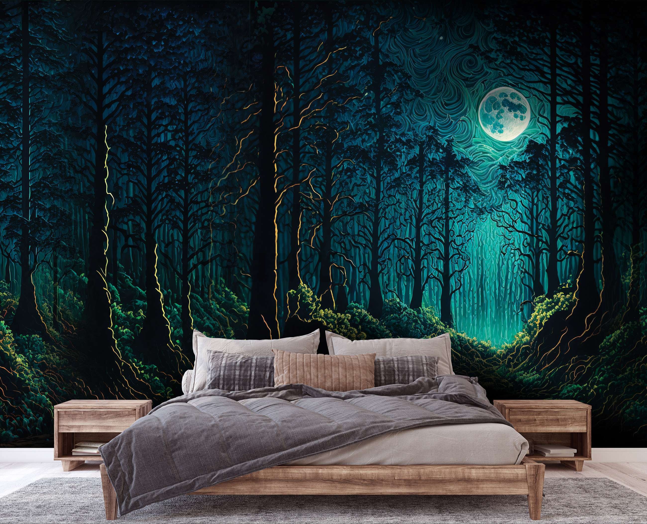 Fotomurale in TNT: Foresta incantata al chiaro di luna - 368x254 cm