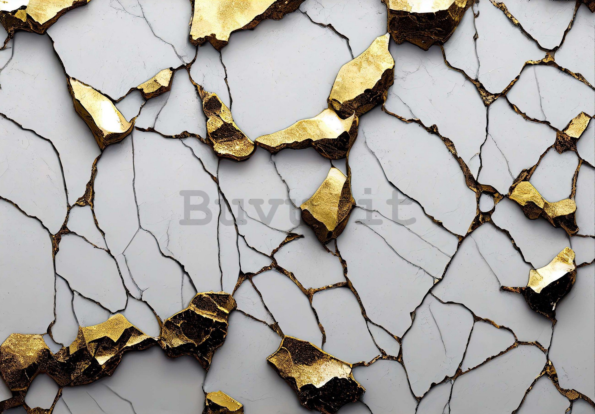 Fotomurale in TNT: Imitazione glamour del marmo dorato con parete bianca - 368x254 cm