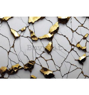 Fotomurale in TNT: Imitazione glamour del marmo dorato con parete bianca - 368x254 cm