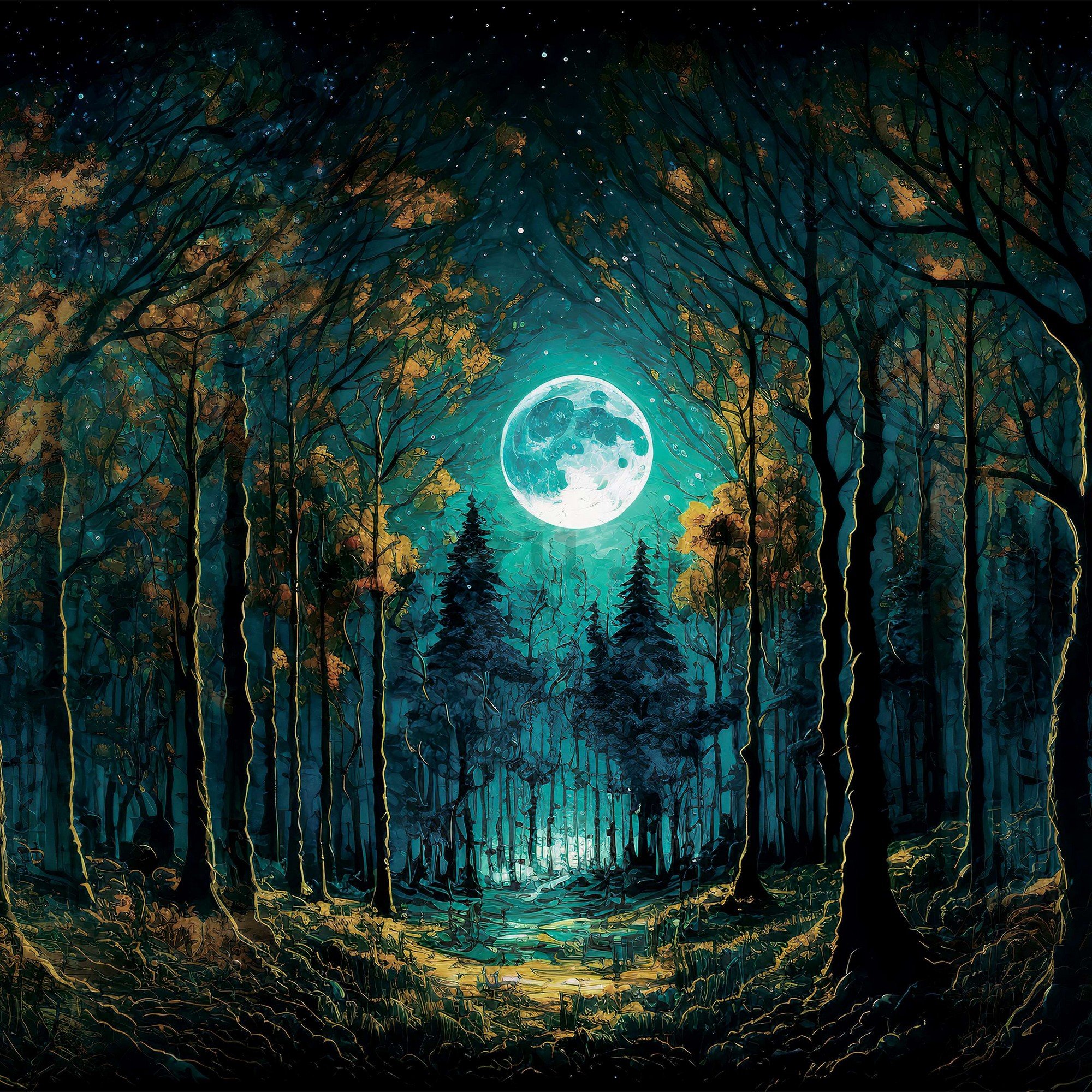 Fotomurale in TNT: Luna piena nella foresta - 416x254 cm